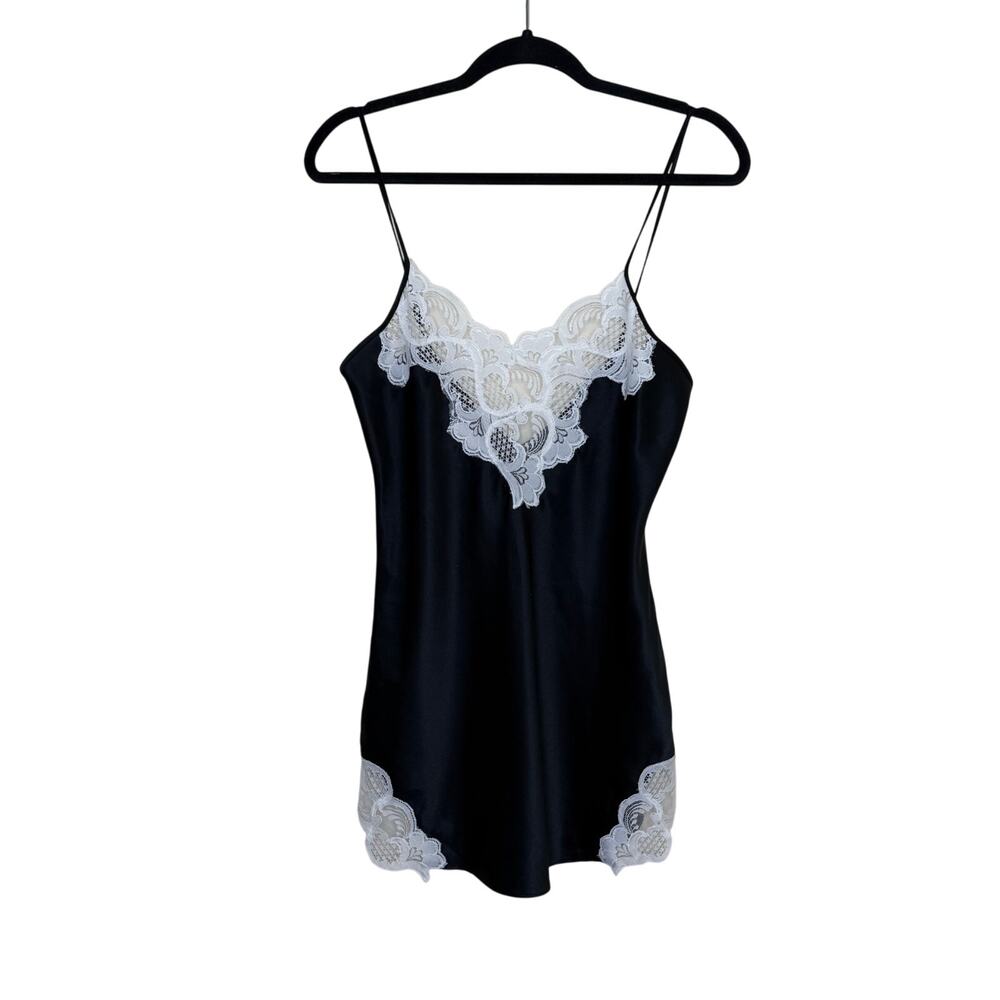 Vintage Victoria's Secret Gold Label Satin‎ Lace Slip Small Black Lingerie Y2K